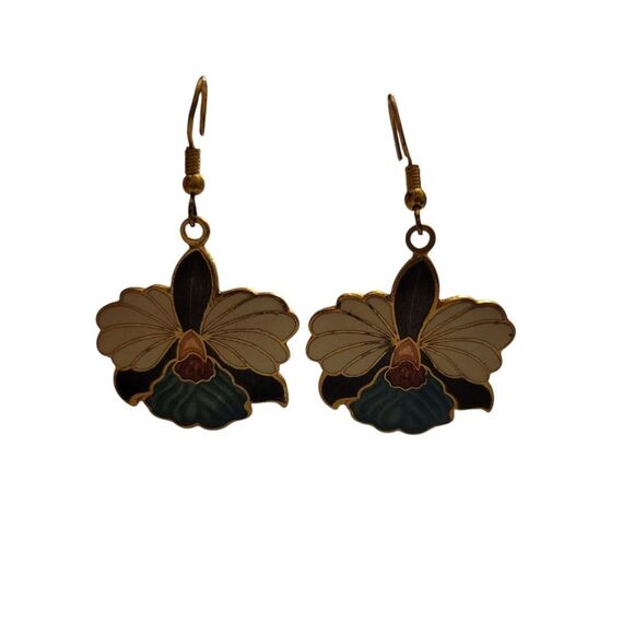 Elegant Floral Gold and Green Earrings - Picture 1 of 3
